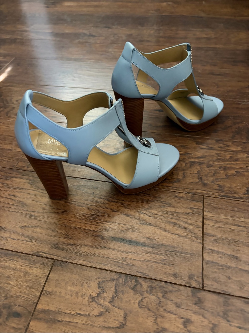 Michael Kors Light Blue Leather Platform Heel Sandals New 7.5